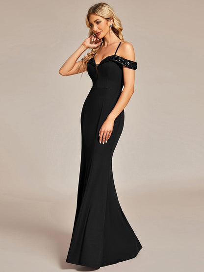 Elegant Sequined Off-Shoulder Mermaid Evening Gown