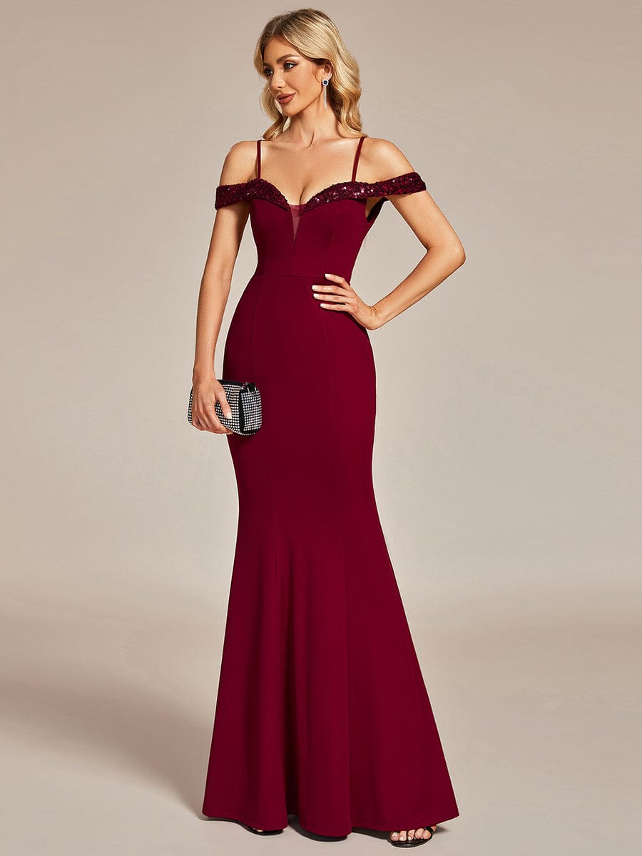 Elegant Sequined Off-Shoulder Mermaid Evening Gown