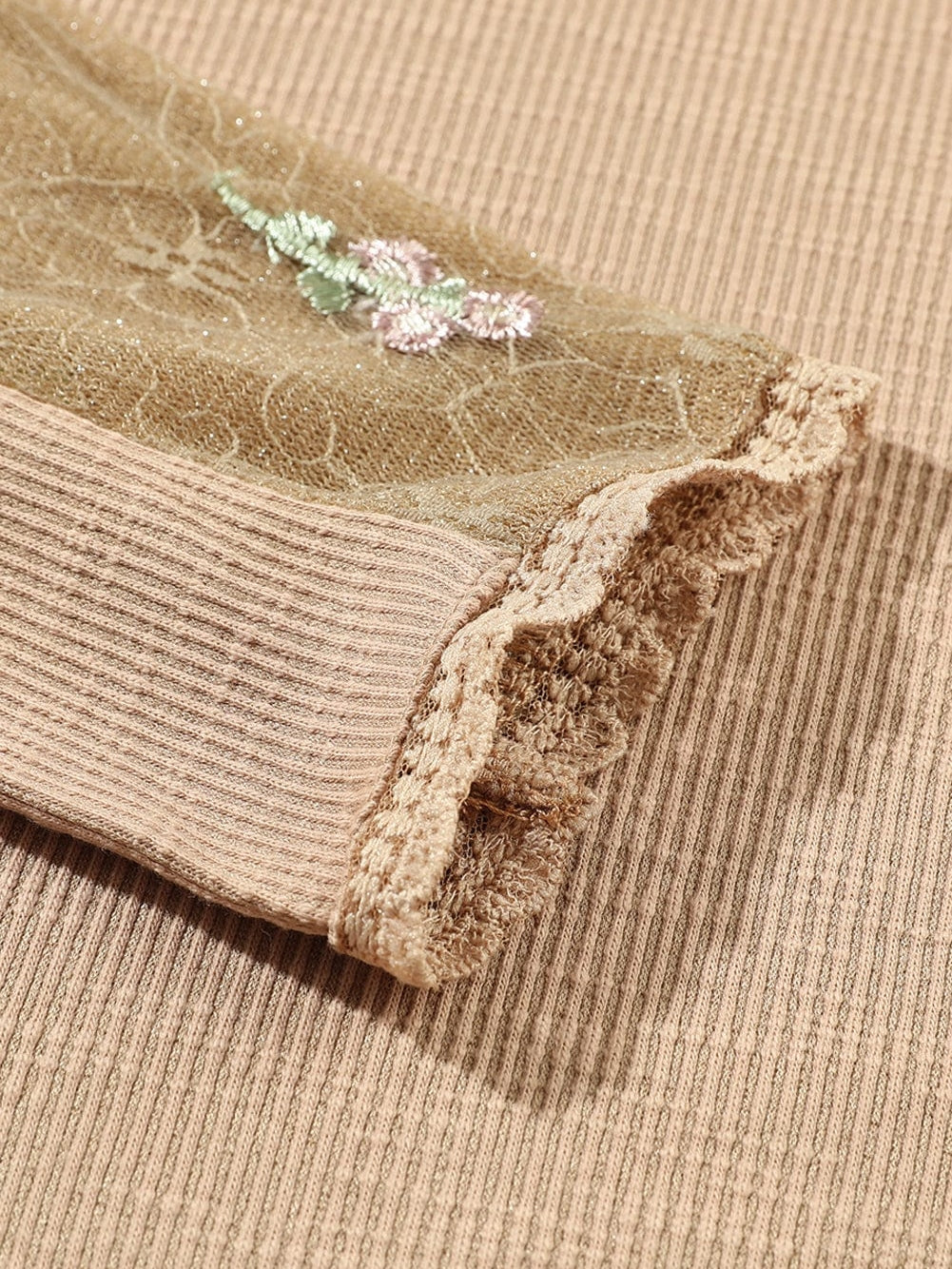 Elegant Sheer Floral Patchwork Knit Top