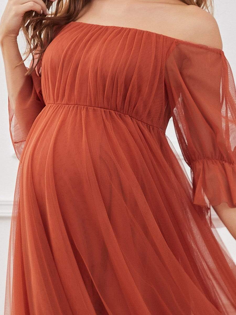 Elegant Sheer Off-Shoulder Double Skirt Maternity Maxi Dress