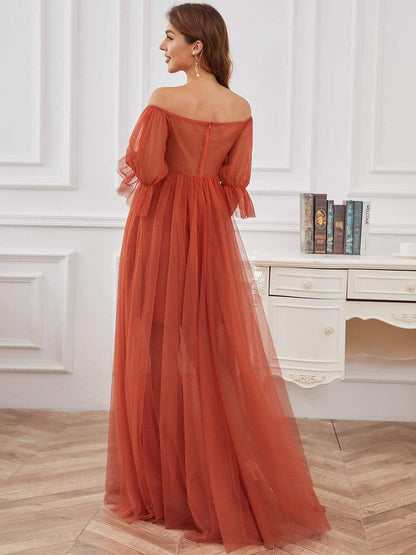 Elegant Sheer Off-Shoulder Maternity Double Skirt Maxi Dress