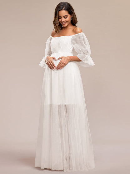 Elegant Sheer Off-Shoulder Maternity Double Skirt Maxi Dress