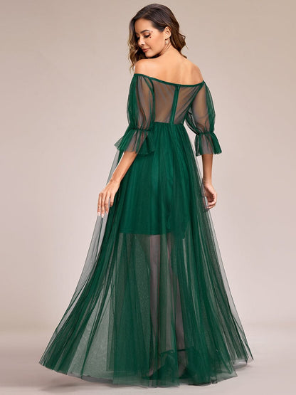Elegant Sheer Off-Shoulder Maternity Double Skirt Maxi Dress