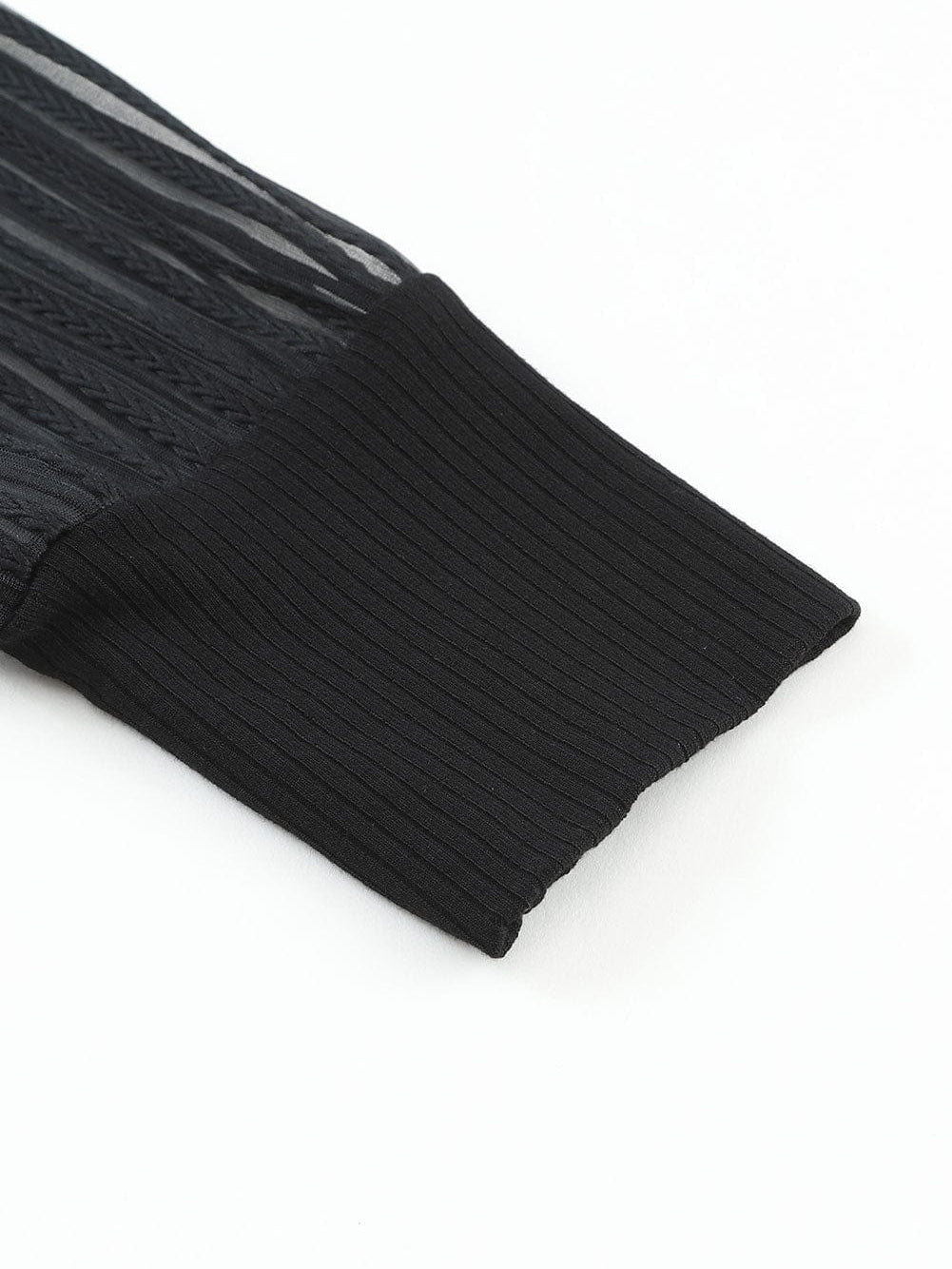 Elegant Sheer Striped Mesh Long Sleeve Ribbed Top