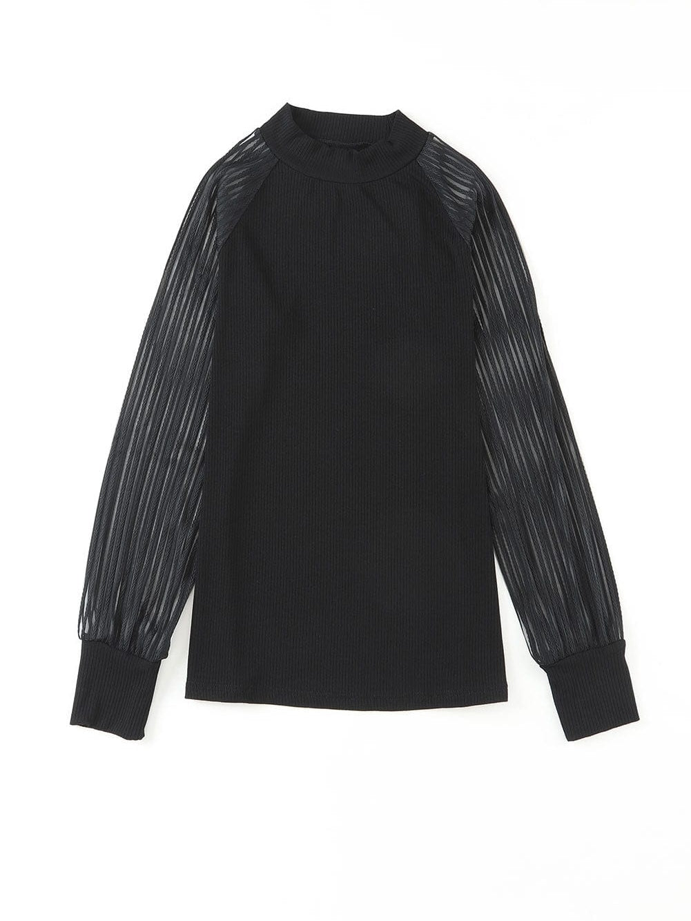 Elegant Sheer Striped Mesh Long Sleeve Ribbed Top