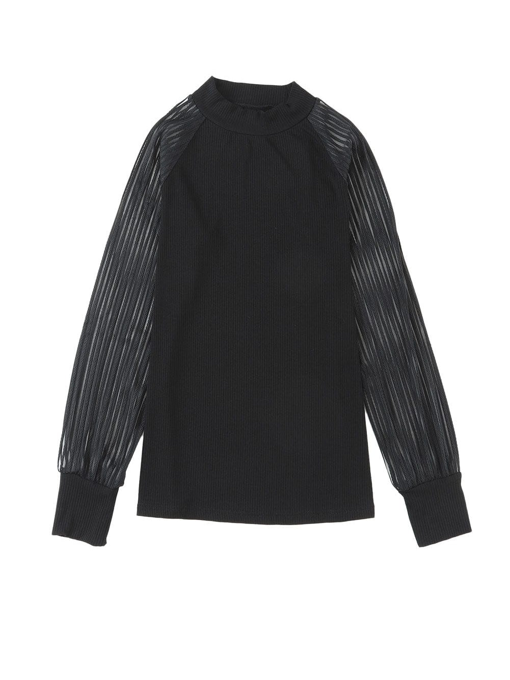 Elegant Sheer Striped Mesh Long Sleeve Ribbed Top