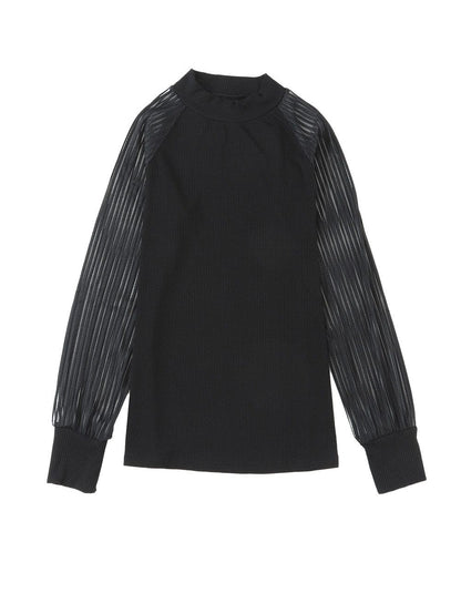 Elegant Sheer Striped Mesh Long Sleeve Ribbed Top