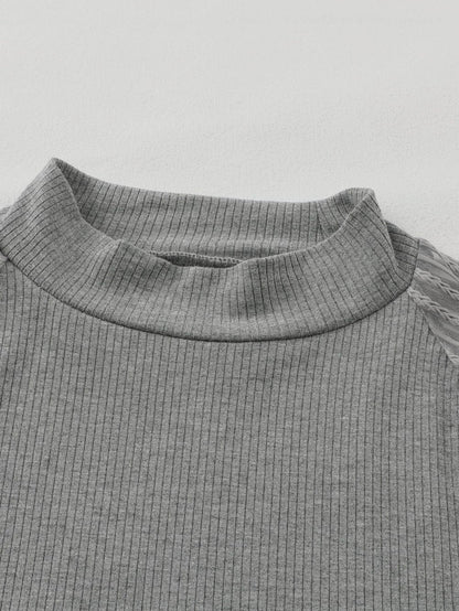 Elegant Sheer Striped Mesh Ribbed Top with Long Sleeves