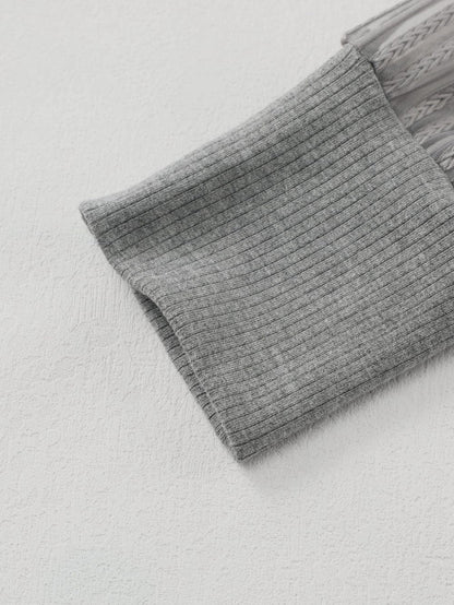 Elegant Sheer Striped Mesh Ribbed Top with Long Sleeves