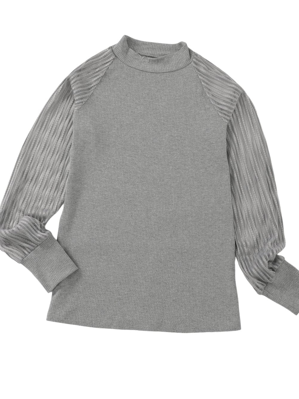Elegant Sheer Striped Mesh Ribbed Top with Long Sleeves