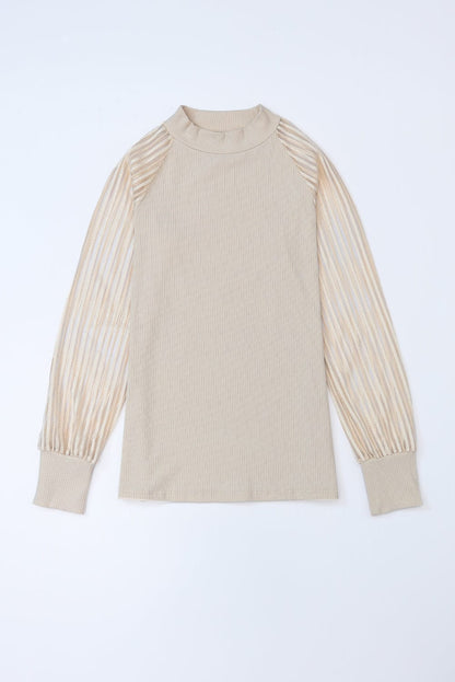 Elegant Sheer Striped Mesh Top with Ribbed Detail