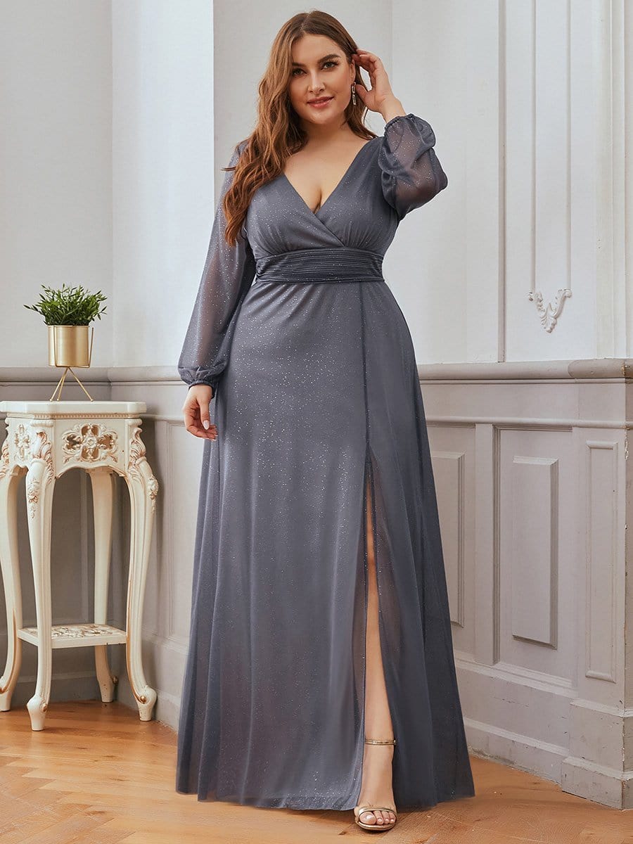 Elegant Shimmer V-Neck Evening Dress for Plus Size Women
