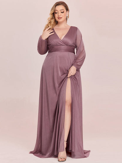 Elegant Shimmer V-Neck Evening Dress for Plus Size Women