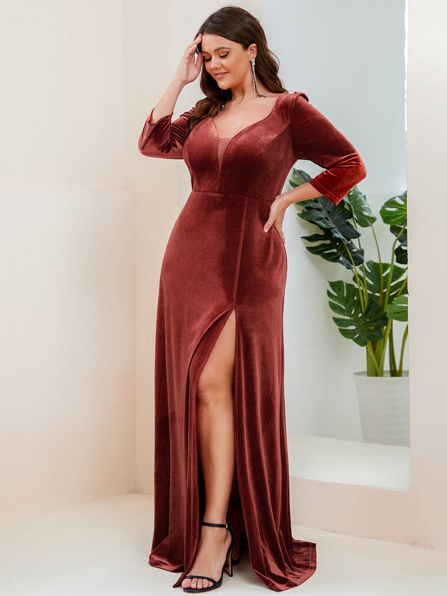 Elegant Shimmering A-Line Long Sleeve Deep V-Neck Evening Gown