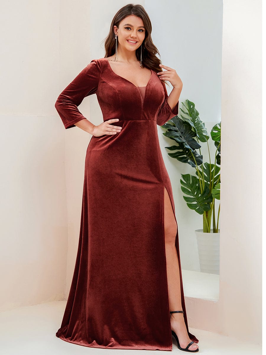 Elegant Shimmering A-Line Long Sleeve Deep V-Neck Evening Gown