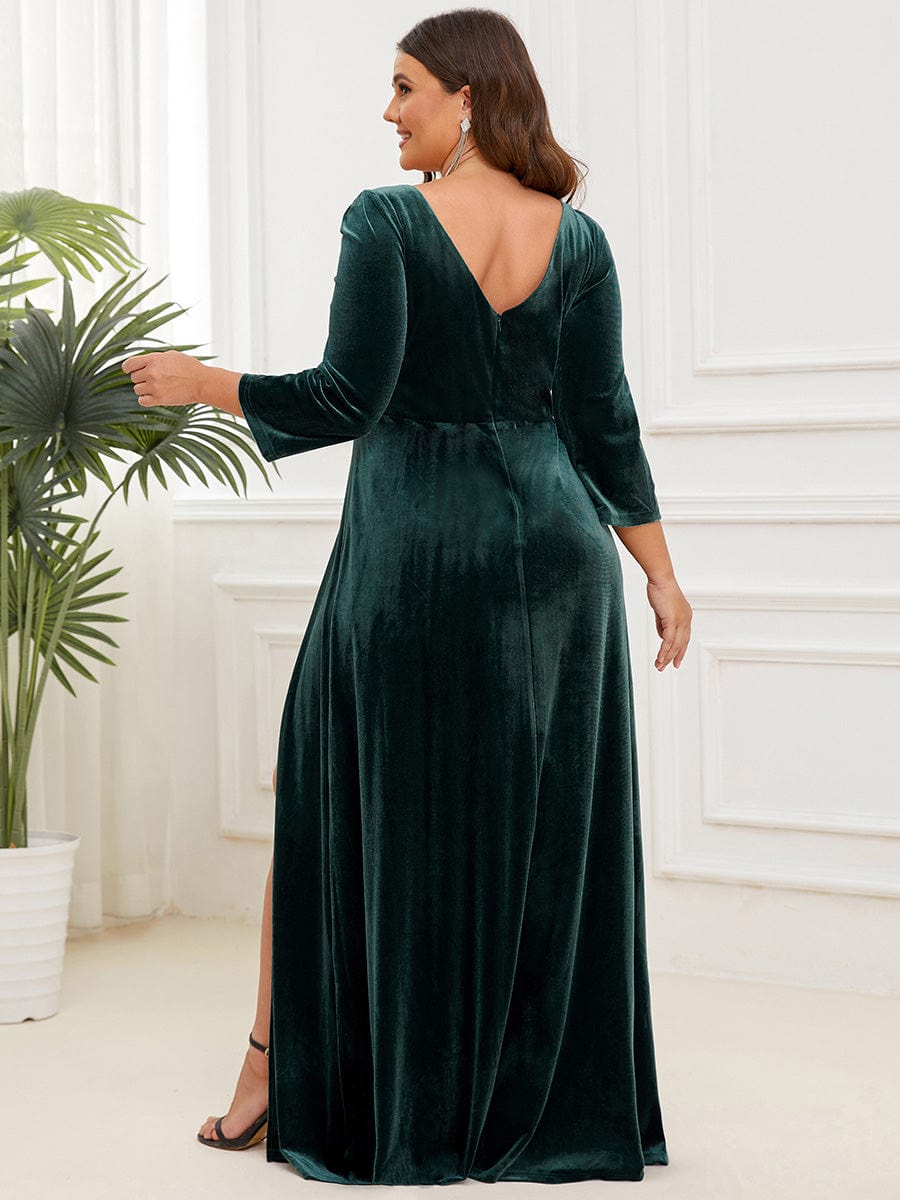 Elegant Shimmering A-Line Long Sleeve Deep V-Neck Evening Gown