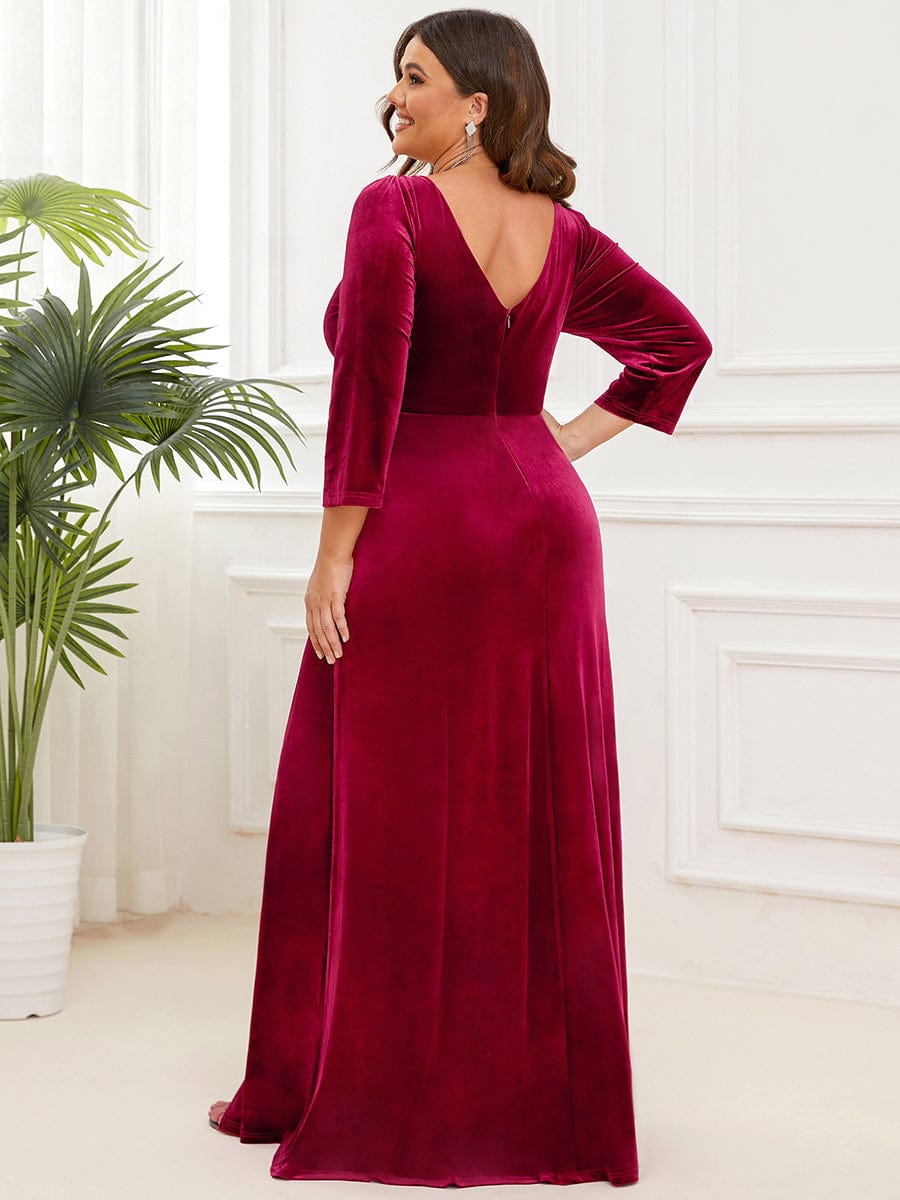 Elegant Shimmering A-Line Long Sleeve Deep V-Neck Evening Gown
