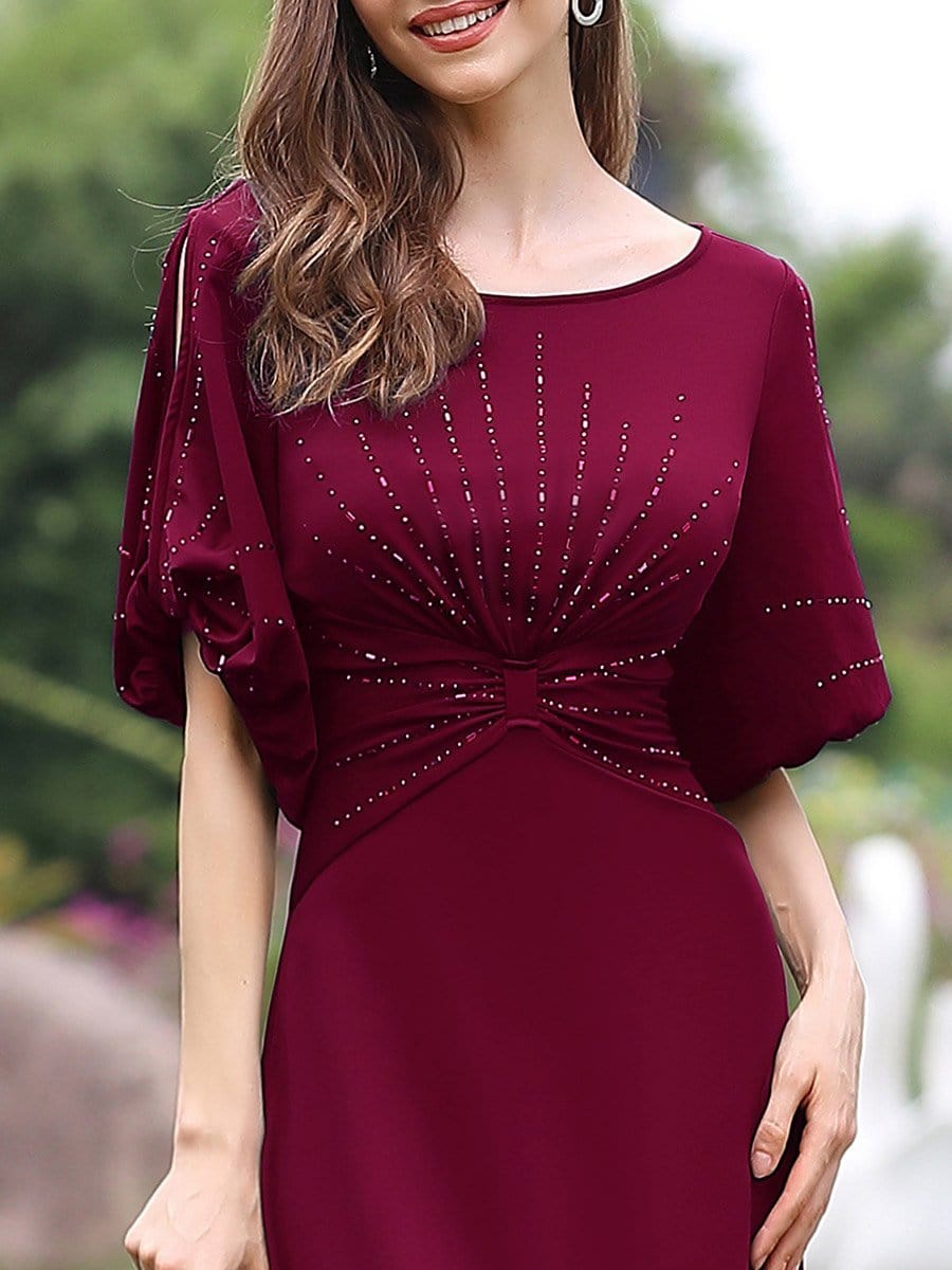 Elegant Silver Embellished A-Line Evening Dress
