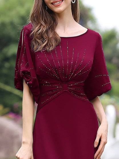 Elegant Silver Embellished A-Line Evening Dress