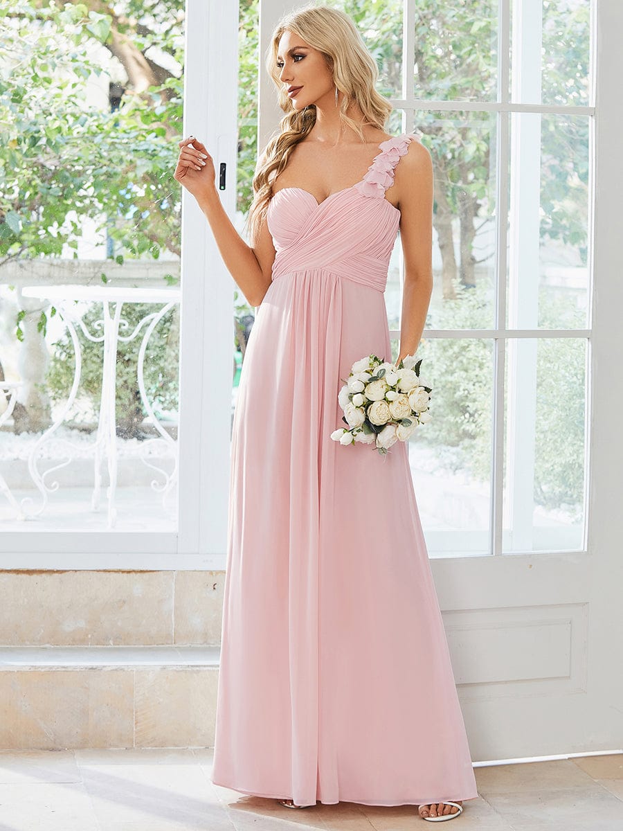 Elegant Single Shoulder Pleated Chiffon Bridesmaid Gown