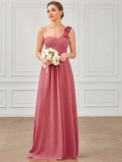 Elegant Single Shoulder Pleated Chiffon Bridesmaid Gown