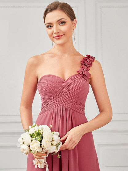 Elegant Single Shoulder Pleated Chiffon Bridesmaid Gown