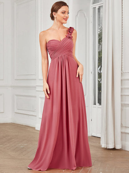 Elegant Single Shoulder Pleated Chiffon Bridesmaid Gown