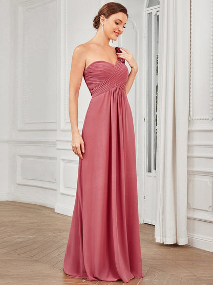 Elegant Single Shoulder Pleated Chiffon Bridesmaid Gown