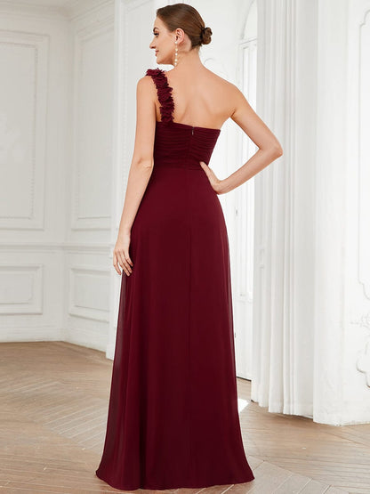 Elegant Single Shoulder Pleated Chiffon Bridesmaid Gown