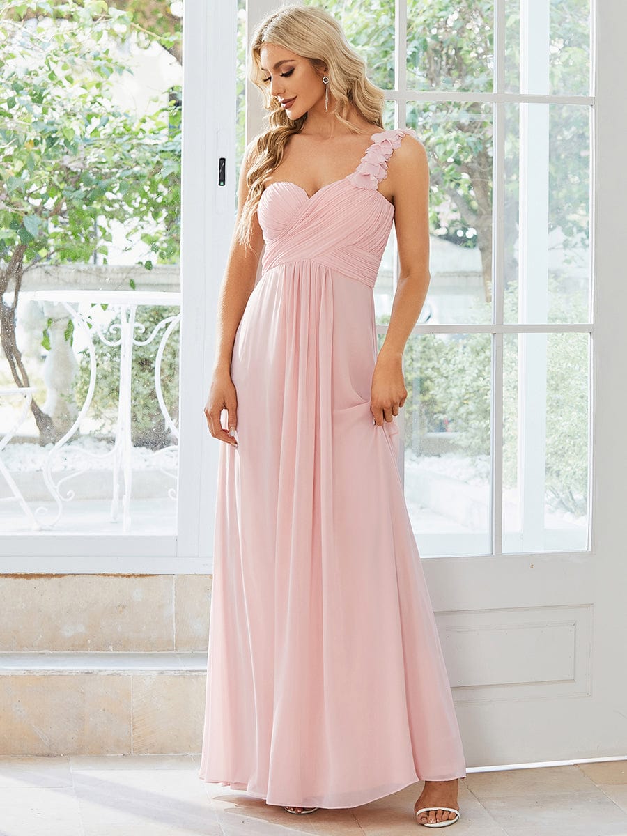 Elegant Single Shoulder Pleated Chiffon Bridesmaid Gown