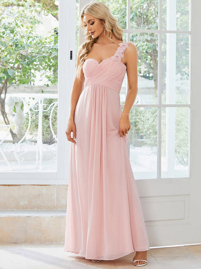 Elegant Single Shoulder Pleated Chiffon Bridesmaid Gown