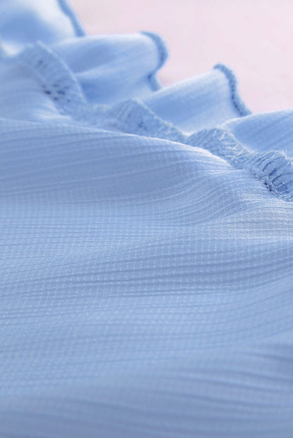 Elegant Sky Blue V Neck Sheath Dress with Ruffle Detailing