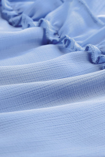 Elegant Sky Blue V Neck Sheath Dress with Ruffle Detailing