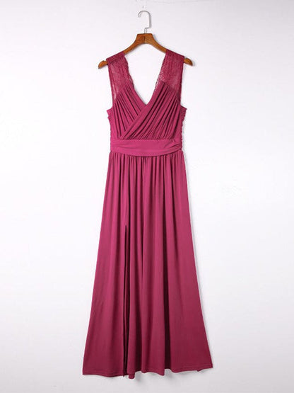 Elegant Sleeveless Backless Deep V Dress with Pleated Waist