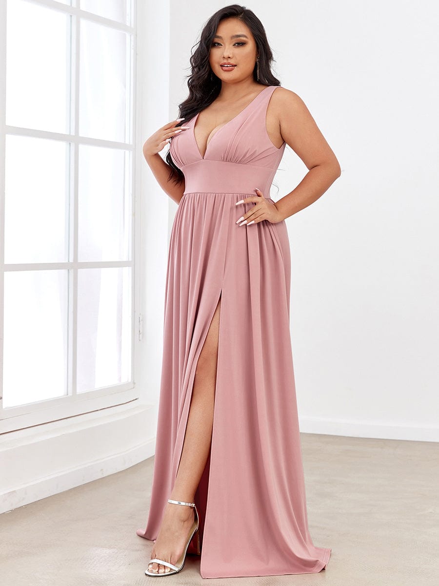Elegant Sleeveless Bridesmaid Dress with Deep V Neck and A-Line Silhouette