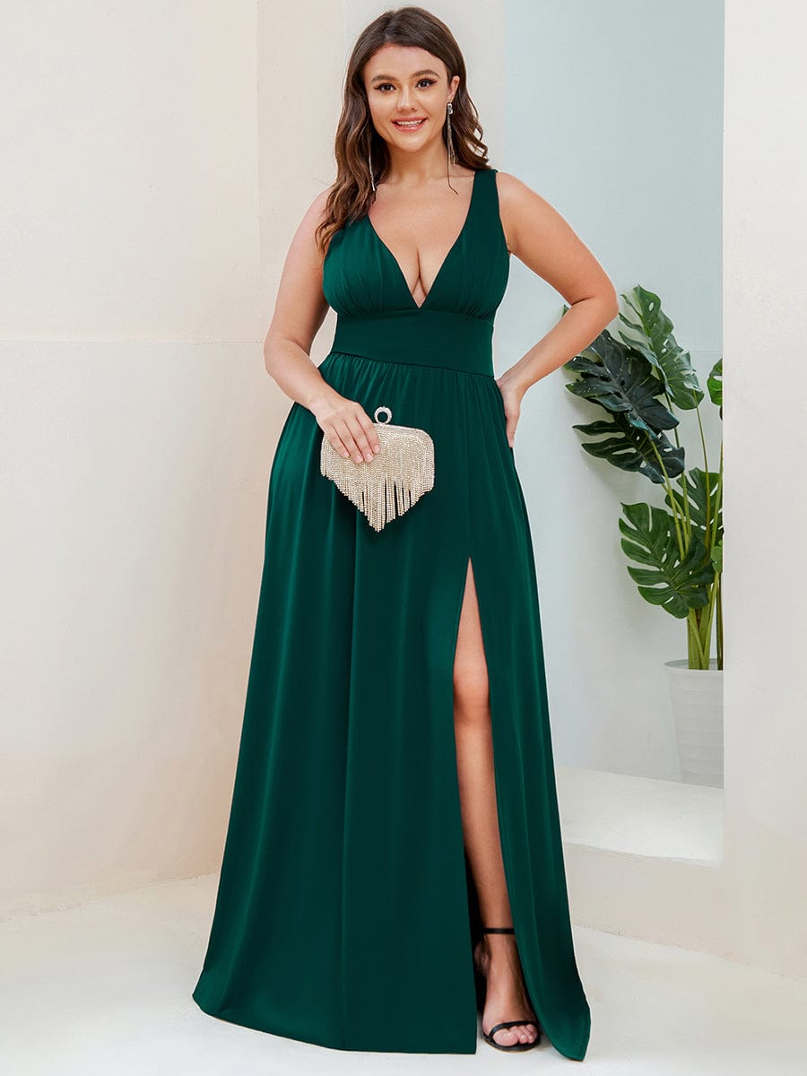 Elegant Sleeveless Bridesmaid Dress with Deep V Neck and A-Line Silhouette