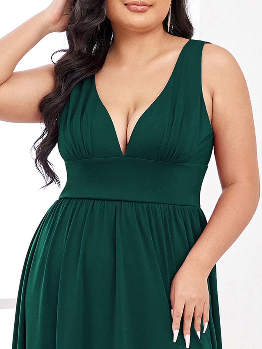 Elegant Sleeveless Bridesmaid Dress with Deep V Neck and A-Line Silhouette