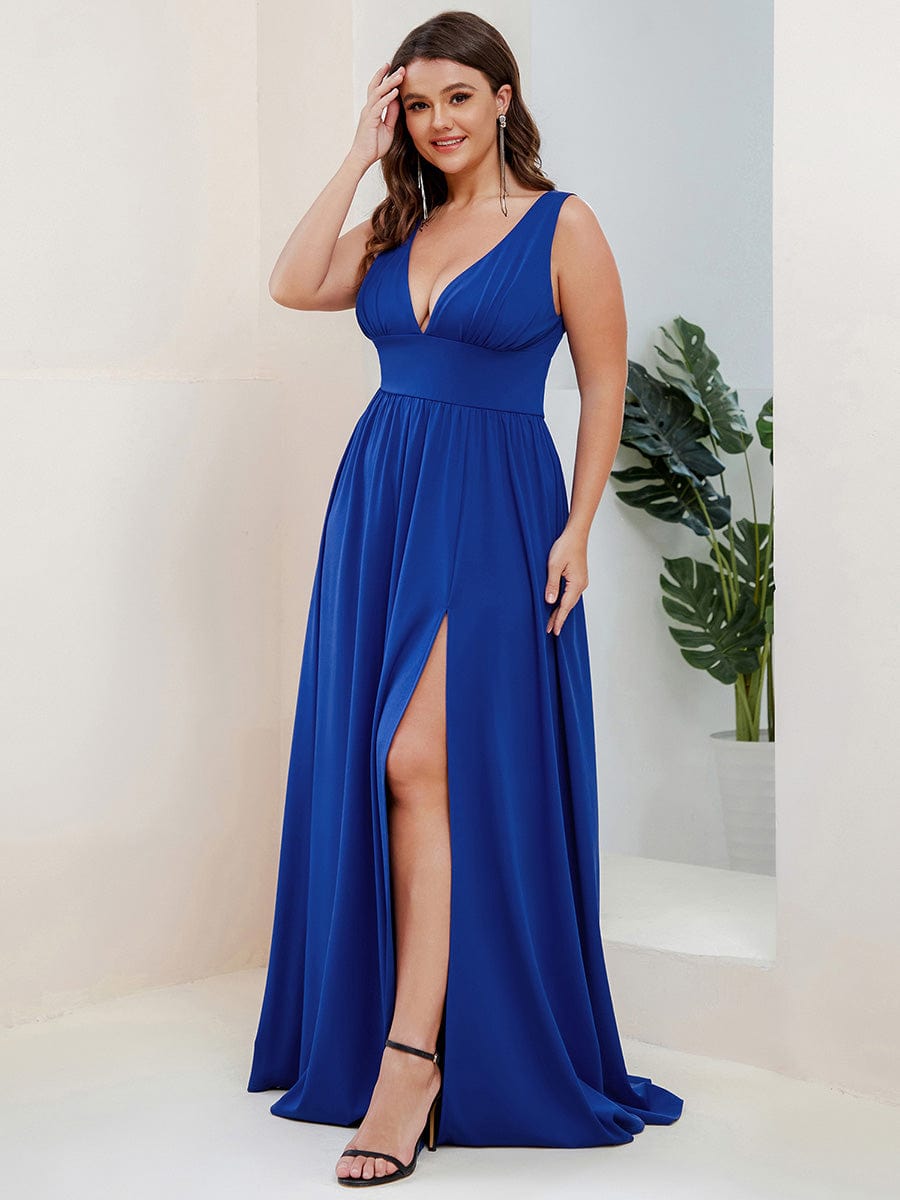 Elegant Sleeveless Bridesmaid Dress with Deep V Neck and A-Line Silhouette