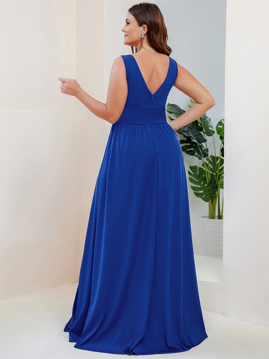 Elegant Sleeveless Bridesmaid Dress with Deep V Neck and A-Line Silhouette