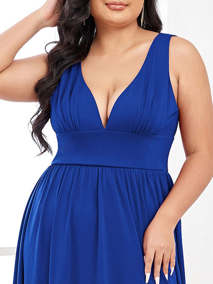 Elegant Sleeveless Bridesmaid Dress with Deep V Neck and A-Line Silhouette