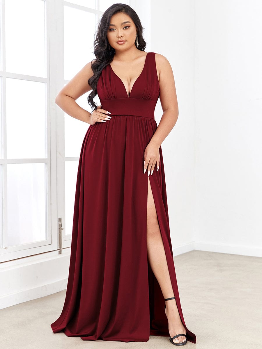 Elegant Sleeveless Bridesmaid Dress with Deep V Neck and A-Line Silhouette