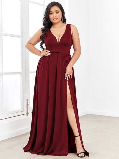 Elegant Sleeveless Bridesmaid Dress with Deep V Neck and A-Line Silhouette