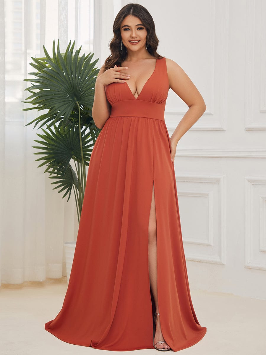 Elegant Sleeveless Bridesmaid Dress with Deep V Neck and A-Line Silhouette