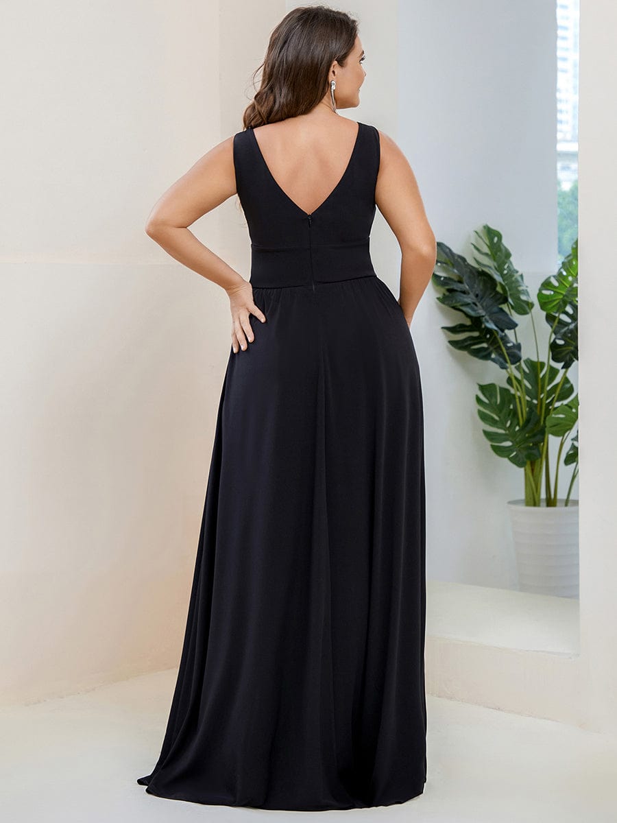 Elegant Sleeveless Bridesmaid Dress with Deep V Neck and A-Line Silhouette