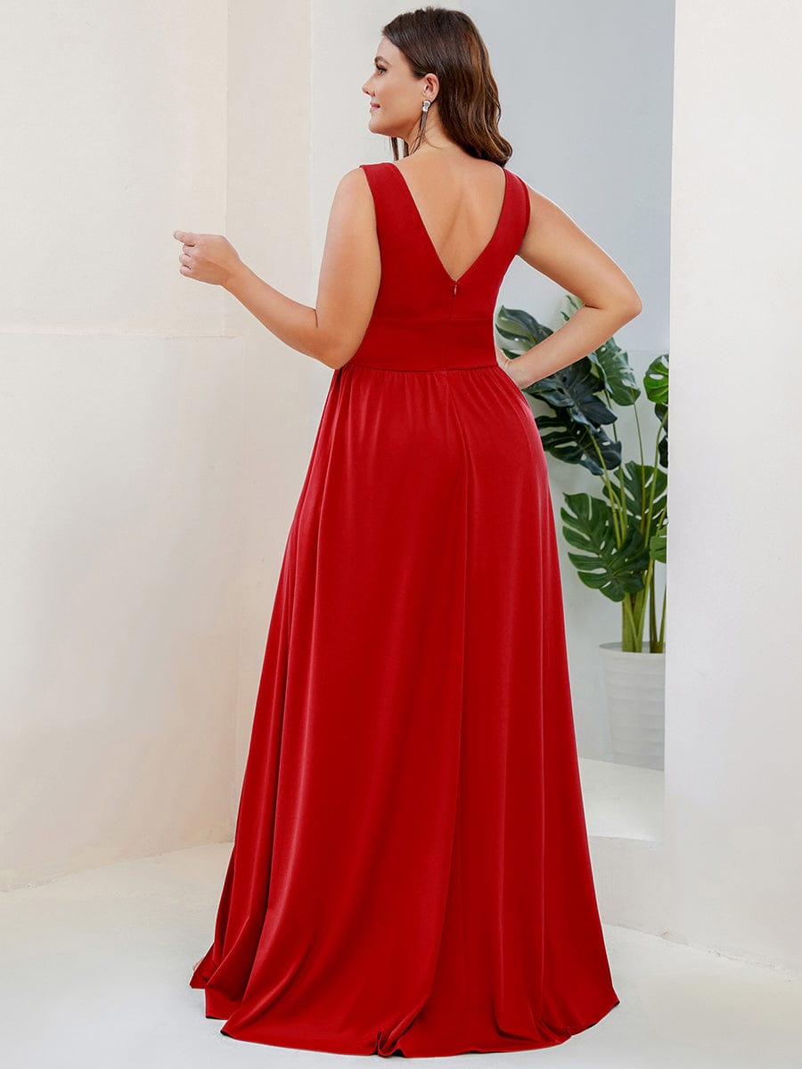 Elegant Sleeveless Bridesmaid Dress with Deep V Neck and A-Line Silhouette
