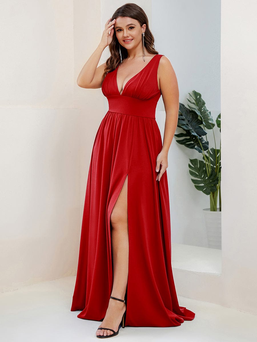 Elegant Sleeveless Bridesmaid Dress with Deep V Neck and A-Line Silhouette