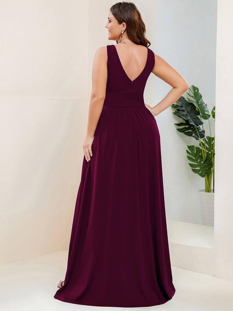 Elegant Sleeveless Bridesmaid Dress with Deep V Neck and A-Line Silhouette