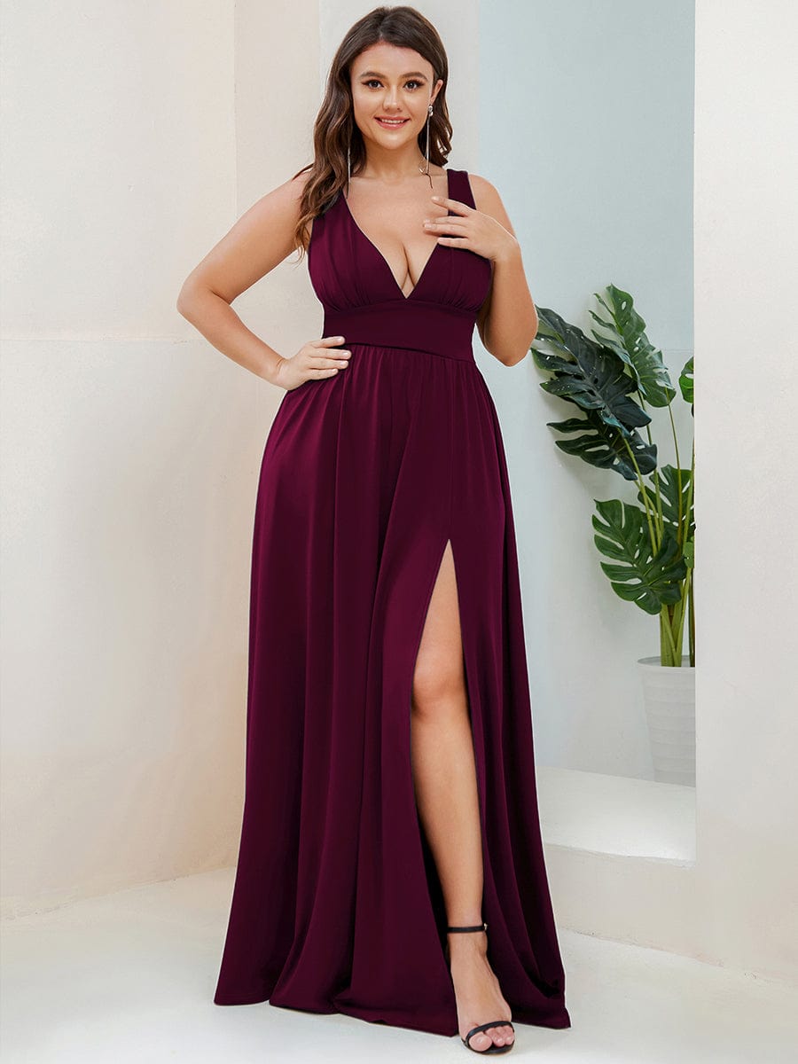 Elegant Sleeveless Bridesmaid Dress with Deep V Neck and A-Line Silhouette