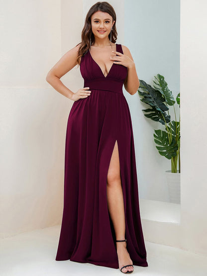 Elegant Sleeveless Bridesmaid Dress with Deep V Neck and A-Line Silhouette