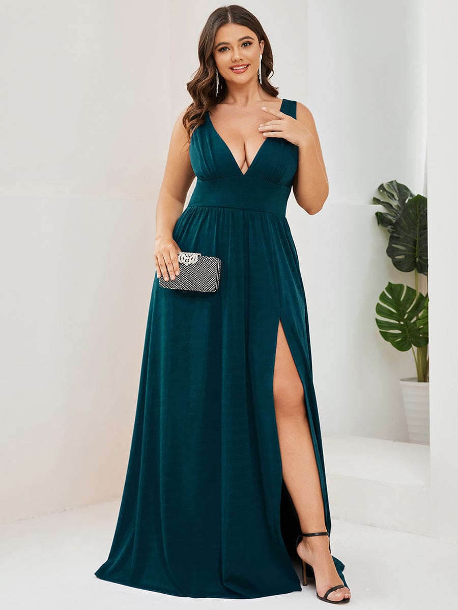 Elegant Sleeveless Bridesmaid Dress with Deep V Neck and A-Line Silhouette